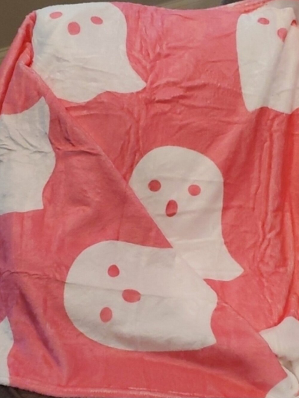 Velour Plush Pink Ghost Pattern Throw Blanket-NWT
